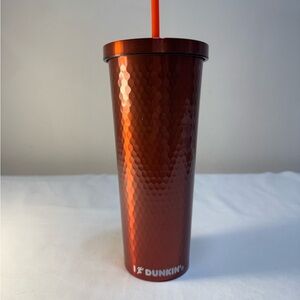 New  Dunkin Metallic Copper Hammered Stainless Sipper Tumbler 24 Oz